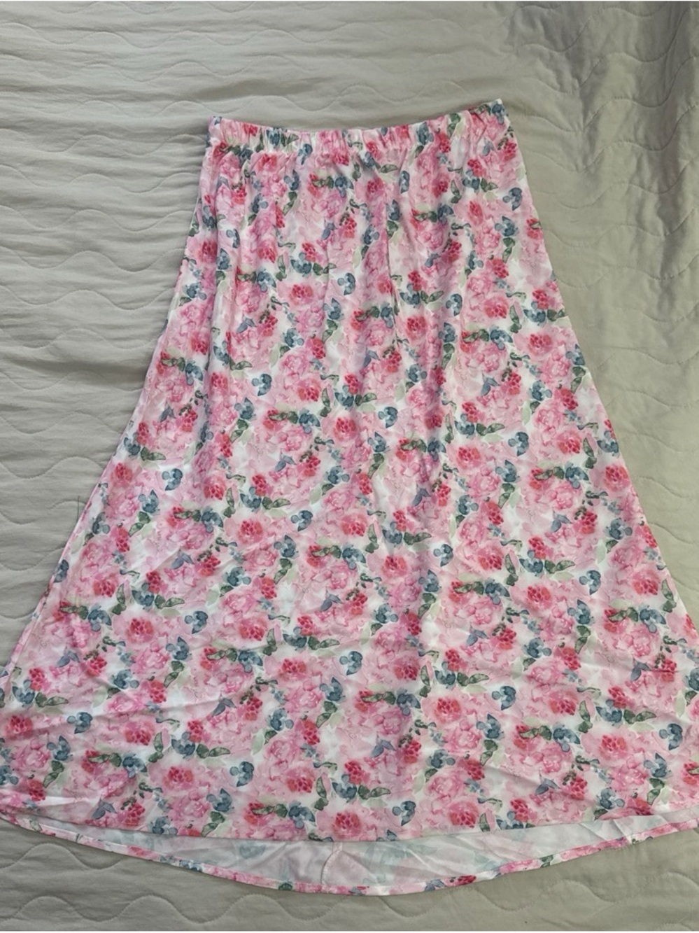 Dizzy Pink Floral Maxi Skirt with Green & Blue Leaf Accents